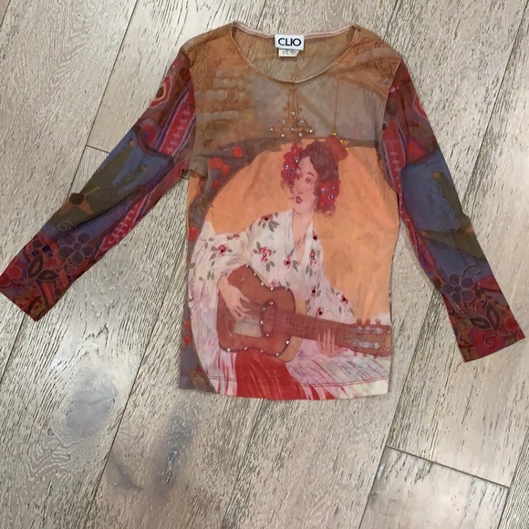 Clio Tops - Vintage clio lady guitar mesh shirt